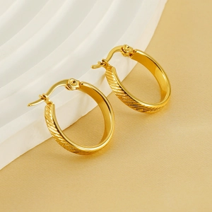 Boucles D'oreilles Créoles Acier Inoxydable Plaqué Or 18K Rond Texturé Minimaliste Géométrique Bijoux Femmes