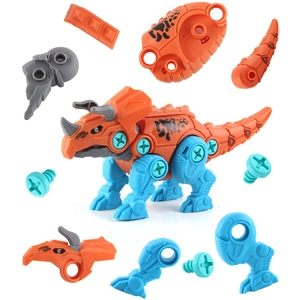 DIY assembly dinosaur toy building blocks featuring a triceratops with colorful parts