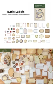 Close-up of vintage aesthetic scrapbook paper set with miscellaneous retro frame designs