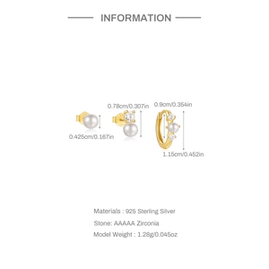 Detailed dimension guide for 925 silver earring set with pearls and 5A cubic zirconia