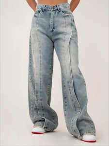 Damen Baumwolle Denim Jeans Niedrige Taille Zerstört Gewaschen Weites Bein Streetwear Vintage