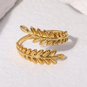 Leaf Open Ring Stainless Steel Adjustable Olive Branch Double Layer Wrap Minimalist Jewelry For Women