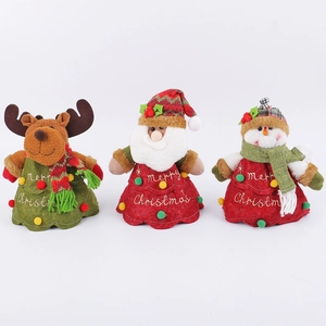 Set of 3 plush Christmas dolls including Reindeer Santa and Snowman with Merry Christmas embroidery
