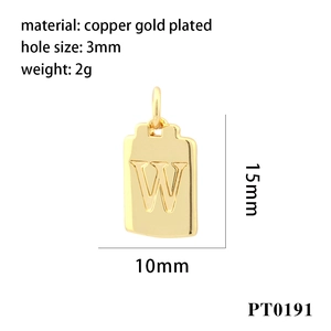 Detailed view of gold-plated letter W cube pendant with 15mm x 10mm dimensions