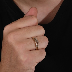 Anello di lusso francese in acciaio al titanio con doppia fila di diamanti per donna