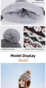 Détails du bonnet d'hiver en tricot avec doublure polaire et pompon en fausse fourrure douce