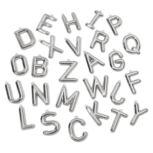Polished silver stainless steel hollow 26 A-Z alphabet charms for DIY jewelry making