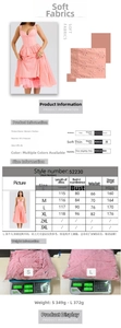 Tableau des tailles détaillé pour la robe nuisette en mesh brodé avec mesures et tissus