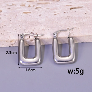 Polished silver stainless steel hollow U-shaped earrings with 2.3cm height dimension