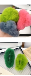 Selection of colorful faux rabbit fur hair claw clips in various pastel and vibrant tones
