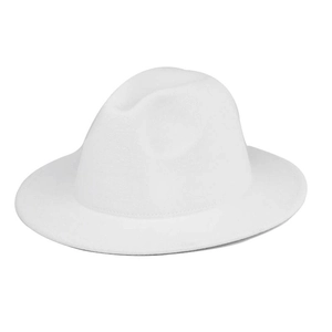 Detailed view of the pure white wool felt fedora showing the smooth fabric texture