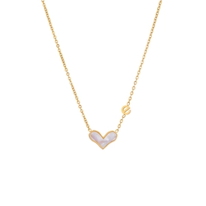 Heart Mother Of Artificial Pearl Pendant Necklace Gold Titanium Steel Initial Letter E Chic Clavicle Chain Jewelry Women