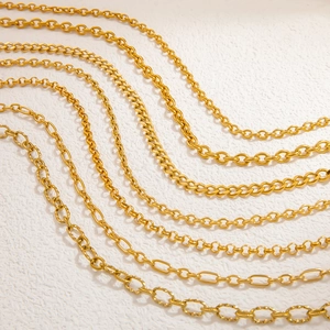 Chaînes en acier inoxydable plaqué or 18k en divers styles pour création de bijoux DIY