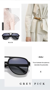 Collage showing detailed pilot sunglasses with black frame and gradient grey lenses