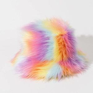 Chapeau Bob En Fausse Fourrure Coloré Arc-en-Ciel Peluche Longue Bonnet Hiver Chaud Style Hip Hop