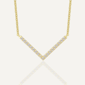 Minimalist V-Shape Pendant Necklace 925 Sterling Silver 14K Gold Plated Pave Cubic Zirconia Geometric Clavicle Chain
