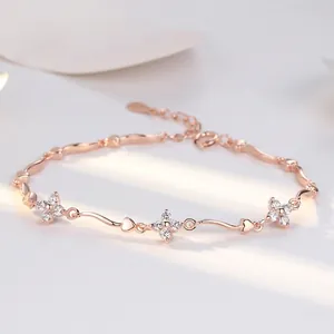 Four Leaf Clover Bracelet Cubic Zirconia Heart Flower Adjustable Chain Jewelry For Women