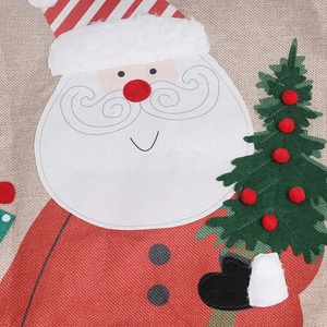 Jupe de sapin de Noël en lin avec broderie Père Noël et décorations festives
