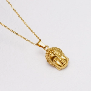 18K gold plated stainless steel Buddha head pendant necklace with an ethnic style design