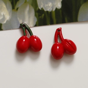 Red cherry fruit pendant made of resin and alloy for DIY jewelry making and crafts