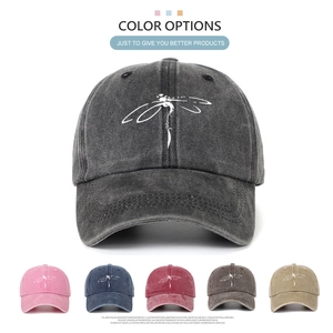 Baseball Cap Washed Cotton Dragonfly Embroidery Sun Protection Outdoor Leisure Vintage Style Adjustable For Men Women