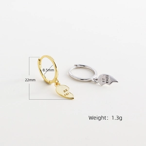 S925 silver heart huggie earrings engraved with Best Friends theme, 22mm height