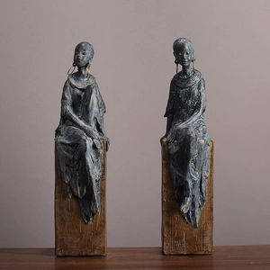 Figurine Femme Africaine Sculpture Féminine Abstraite Rétro Statue En Résine Finition Bronze Décoration Salon Bureau