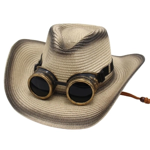 Chapeau de paille de cowboy avec lunettes steampunk et bord dégradé vintage