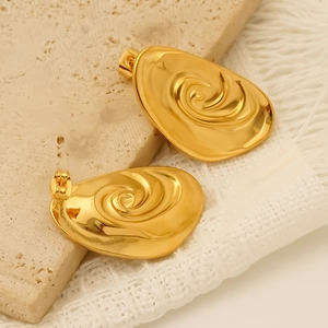 Elegant 18k gold plated stainless steel oval earrings with unique spiral swirl design