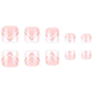 Faux ongles de pieds roses et blancs à motif en V lot de 10 pièces pour l'été