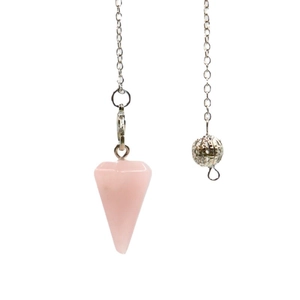 Pendaglio in quarzo rosa naturale a forma esagonale con catena argento e sfera traforata