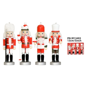 Set of four 13cm wooden Nutcracker figures including King and Soldier ornaments