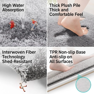 Tapis de bain gris épais absorbant avec fond antidérapant en TPR et texture pelucheuse douce