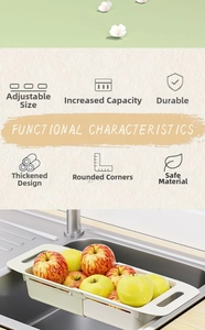 Detail of adjustable kitchen sink drain basket showing its expandable design and large capacity