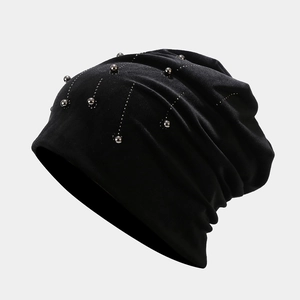 Slouchy Beanie Hat Velvet Velour Artificial Pearl Rhinestone Warm Double Layer Pullover Winter Autumn Casual For Women