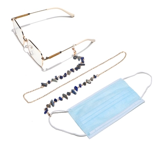 Lapis lazuli gold chain strap for sunglasses and face masks with secure silicone loops