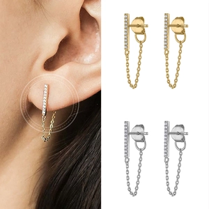 Elegant gold and silver chain drop earrings with sparkling rhinestones for a modern look