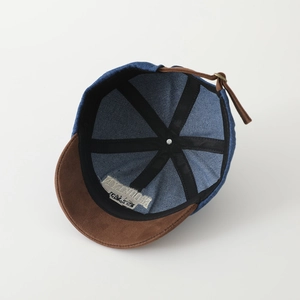Kids denim and suede baseball cap in blue and brown with Brooklyn detail