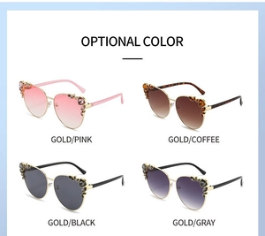 Collage of fashion cat-eye metal sunglasses with rhinestones in four gradient colors