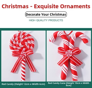 Detail of Christmas candy cane ornaments with measurements of 12x6cm and 10x8cm size