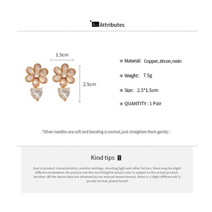 Detail specifications of resin flower pendant earrings with zircon and silver pins