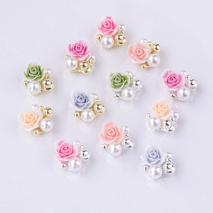 3D Nail Art Charms Resin Rose Flowers Alloy Faux Artificial Pearl Clustered Decorations Manicure DIY Luxury Elegant Women