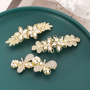 Hair Clips For Women Elegant Butterfly Flower Leaf Alloy Rhinestone Zircon Imitation Artificial Pearl Sparkling Hairpin Spring Clip