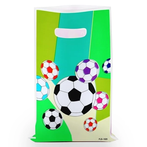 Detail of soccer pattern plastic gift bag for party favors with code PLB-1929