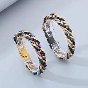 Bracelet À Maillons Cubains Acier Inoxydable Multicolore Hip Hop Chaîne Épaisse Bijoux Pour Hommes Femmes Style Punk