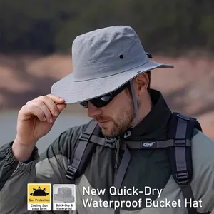 Grey waterproof wide brim sun hat for men with adjustable chin strap for fishing