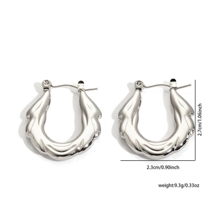 Detailed view of silver wave textured stud earrings with size and weight dimensions