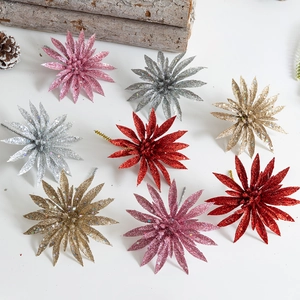 Glittery artificial Christmas flowers in multiple colors for festive tree decoration