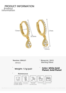 Macro detail of S925 sterling silver drop earrings with precise size and weight measurement