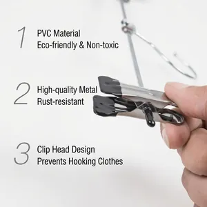 Galvanized stainless steel pants hanger with non-slip PVC coated metal clips for clothes